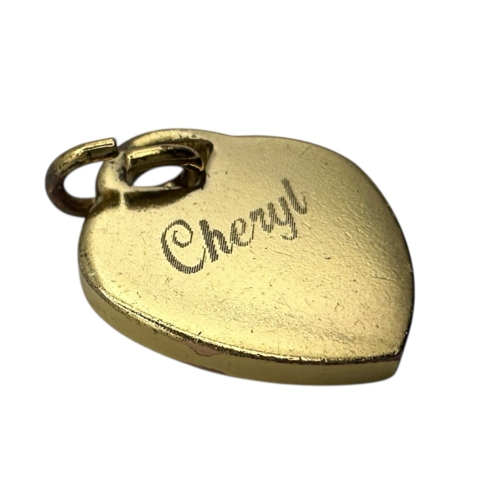Vintage Cheryl Name Heart Charm Gold Tone Engraved Personalized Pendant